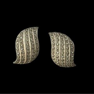 Vintage Marcasite Silver Tone Earrings Textured Swirl Design Pave Cocktail READ